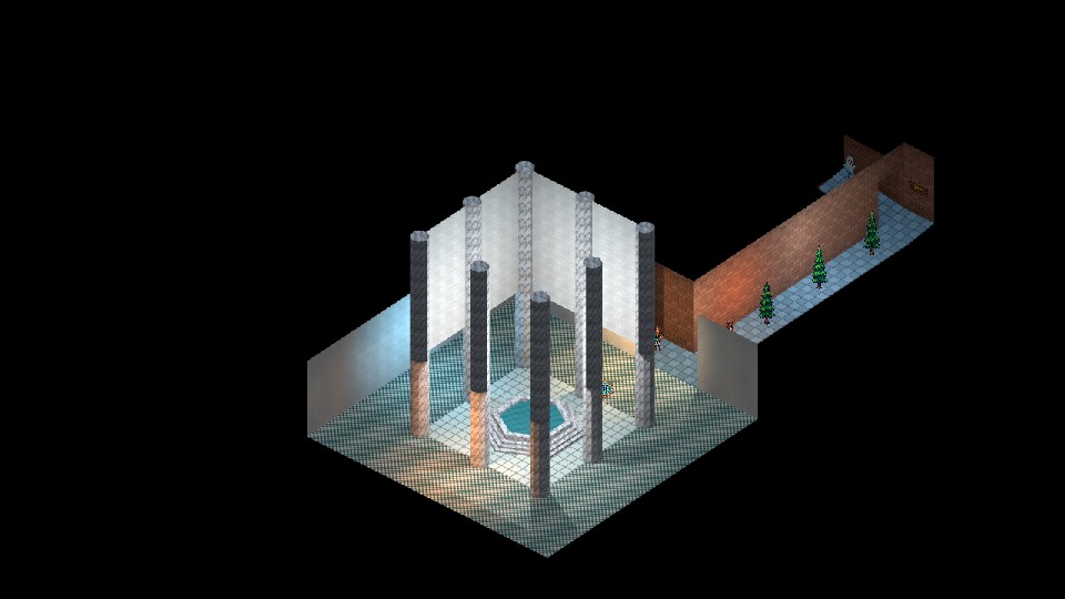 The Roman court viewed from an isometric camera